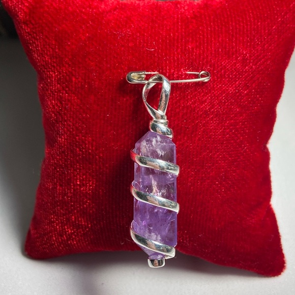 Handmade Jewelry - Amethyst Purple Point Pendant In Silver Plated